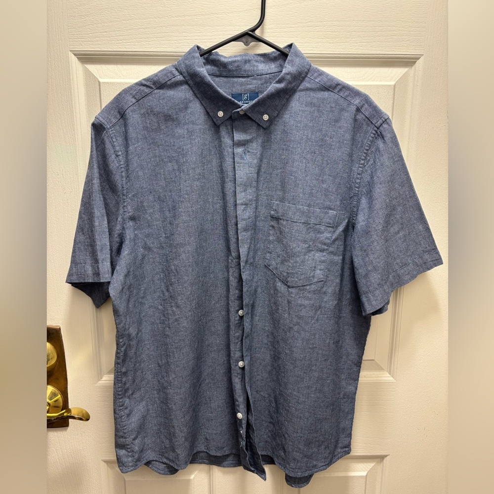 George Men's Casual Denim Blue Button-Down Shirt